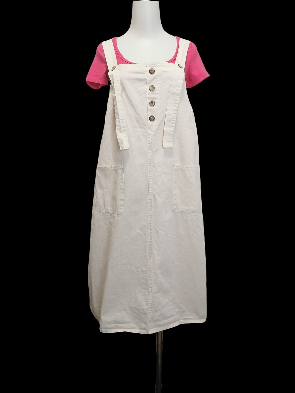 🙊Cream denim overall dress with pockets